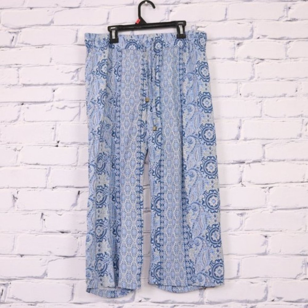 2/$20 blue paisley print flowy capris pants d2